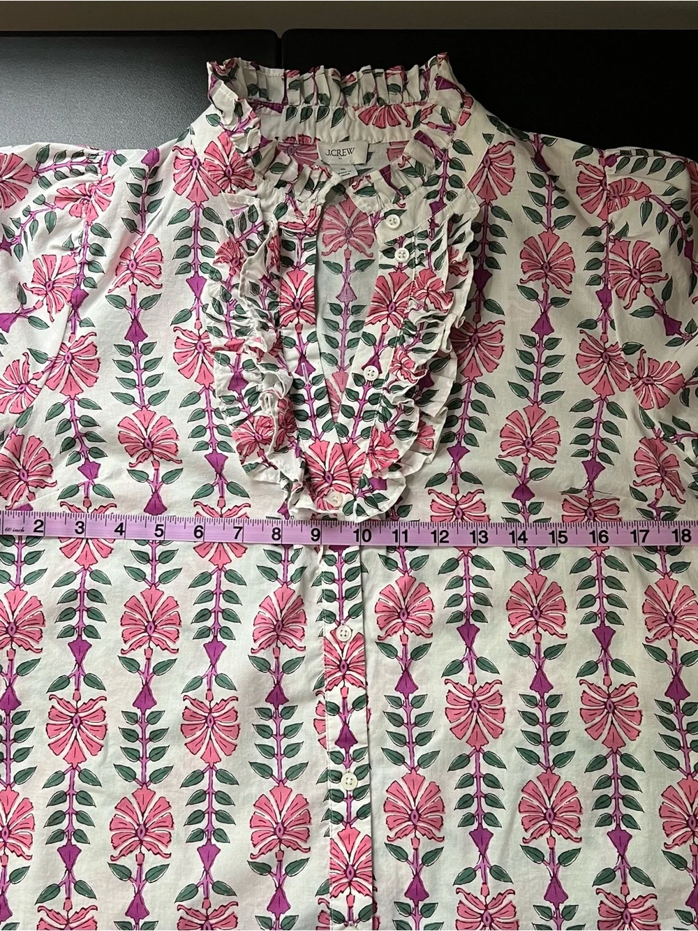 J. Crew 100% Cotton Printed Ruffle Placket Blouse Size S - Picture 7 of 8